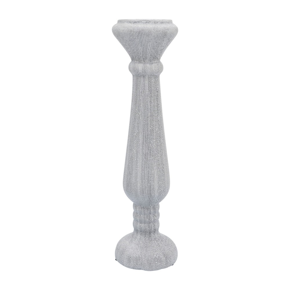 Cer, 15"h Candle Holder, Scratched, Silver