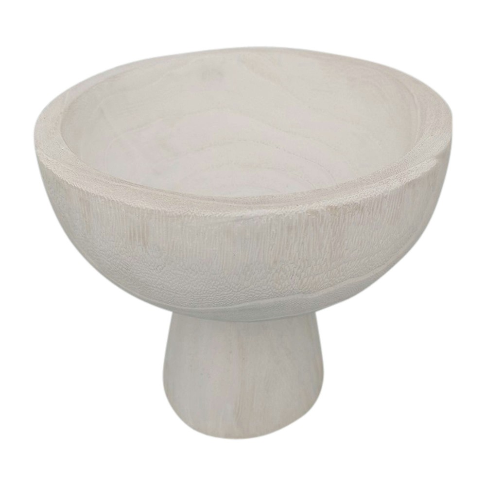 Wood, 8" Bowl W/ Stand, White