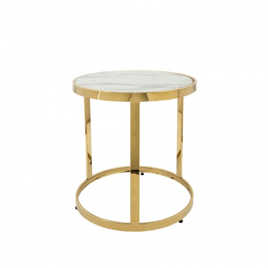 S/2 Metal/marble Glass Round Side Table, Gold