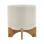 Ceramic 8" Planter On Stand, White/tan Dot