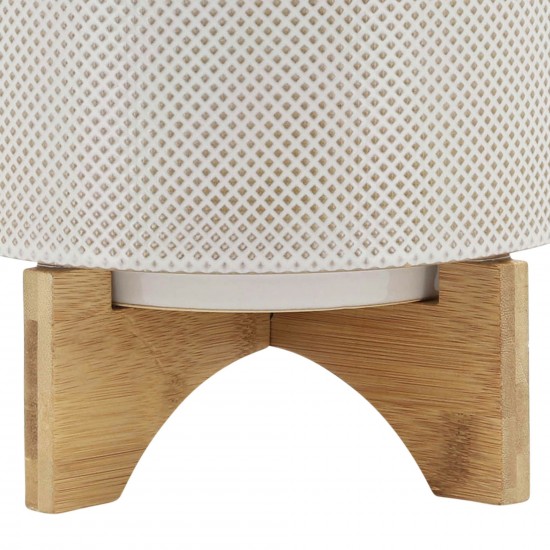 Ceramic 8" Planter On Stand, White/tan Dot