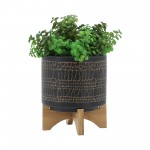 8" Glazed Planter W/ Stand, Black