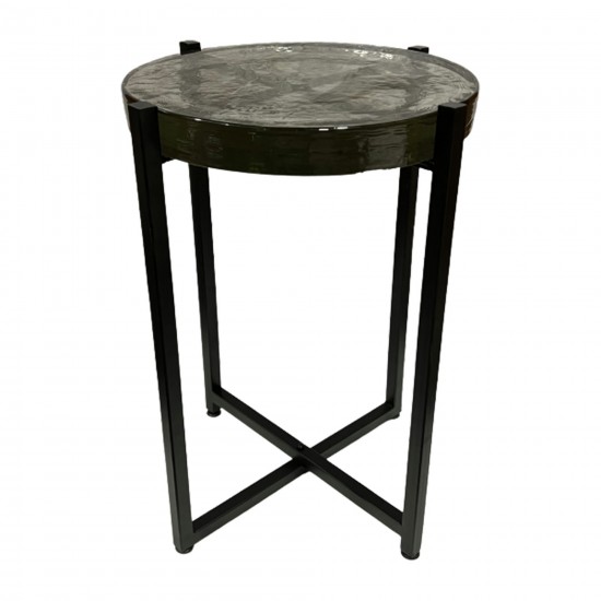 Metal/glass, 17"dx22"h Side Table, Black