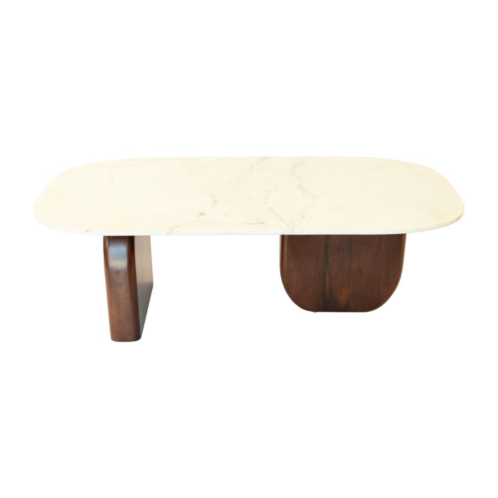 Marble/wood, 48"dx16"h Coffee Table, Wlnt/wht Kd Marble/wood, 48"dx16"h Coffee Table, Wlnt/wht Kd