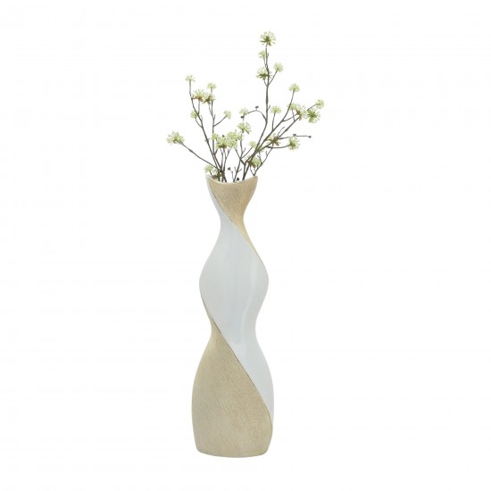 24" Twisted Vase, White/gold