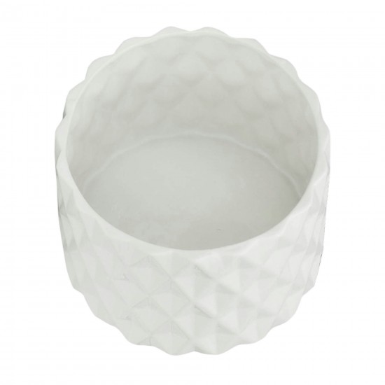 8" Ceramic Diamond Planter W/ Wood Stand, White