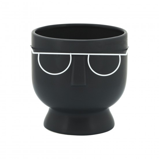 6"h Face W/glasses Planter, Black