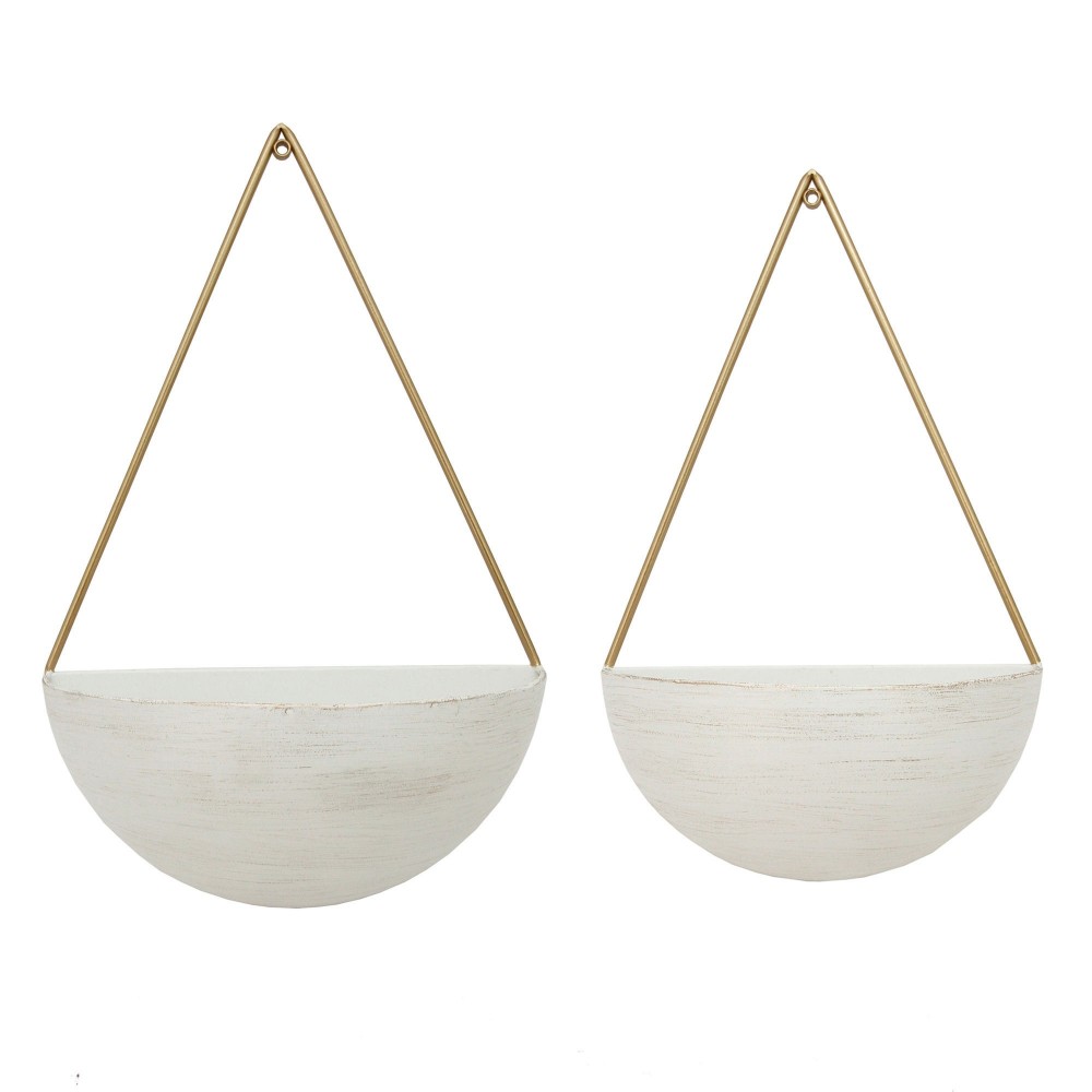 S/2 Metal Half Moon Wall Planters, White