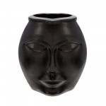 11" Metal Decorative Face Vase, Black