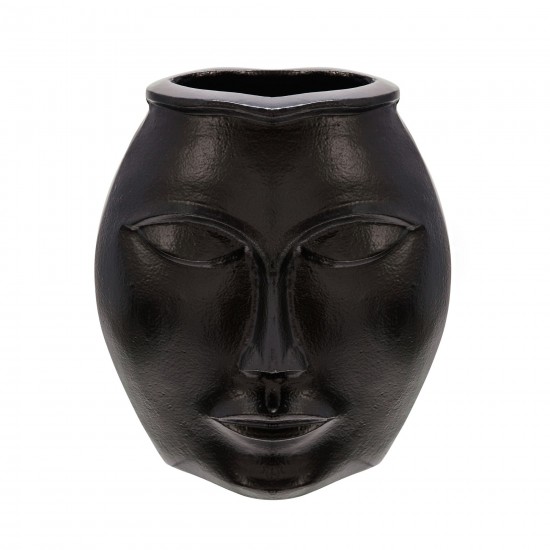 11" Metal Decorative Face Vase, Black