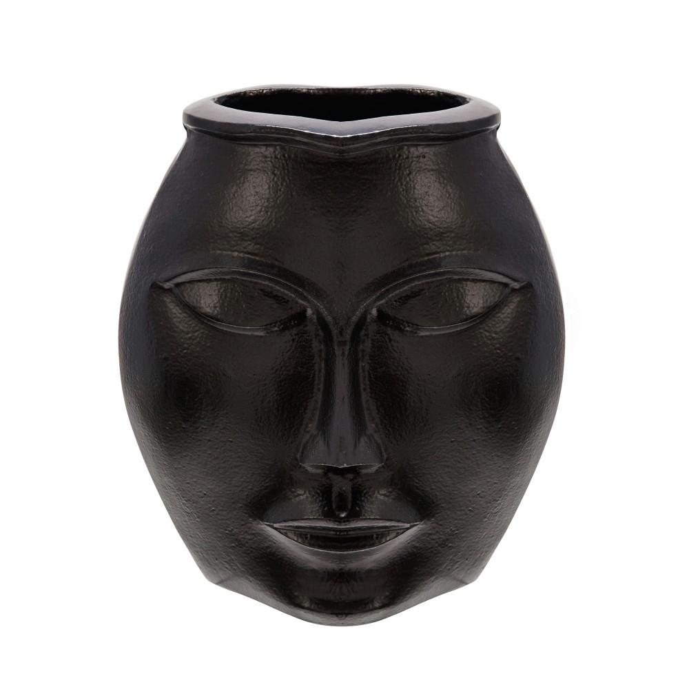 11" Metal Decorative Face Vase, Black