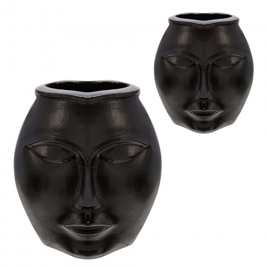 11" Metal Decorative Face Vase, Black