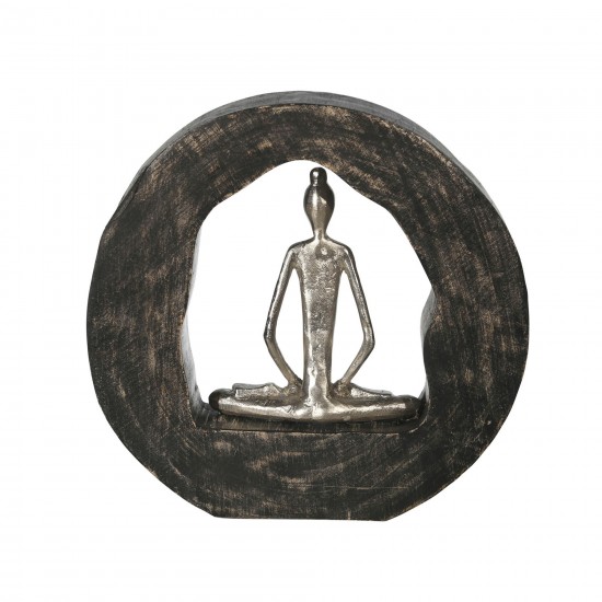 Aluminum Yoga Lady In Circle Log 11", Silver