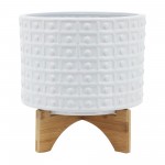 10" Dotted Planter W/ Stand, White