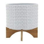 10" Dotted Planter W/ Stand, White