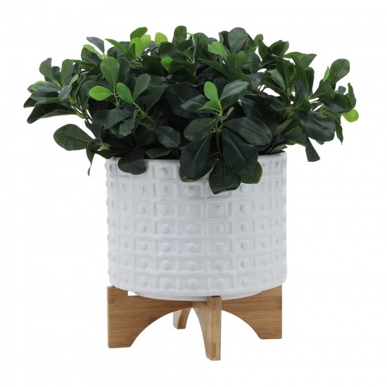 10" Dotted Planter W/ Stand, White