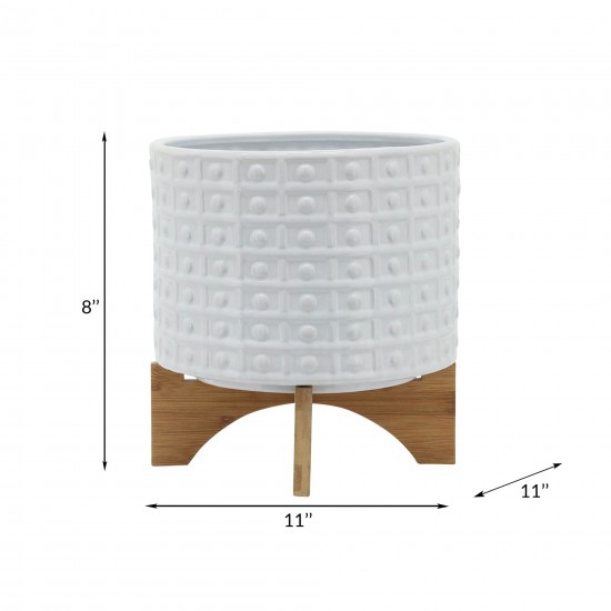 10" Dotted Planter W/ Stand, White