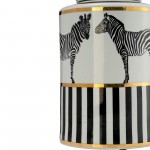 Cer, 12"h Zebra Jar W/ Lid, White/gold