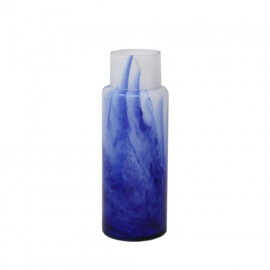 Glass Vase 13", White / Blue