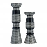 Cer,12"dotted Pillar Candle Holder,nvy Blue/cotton