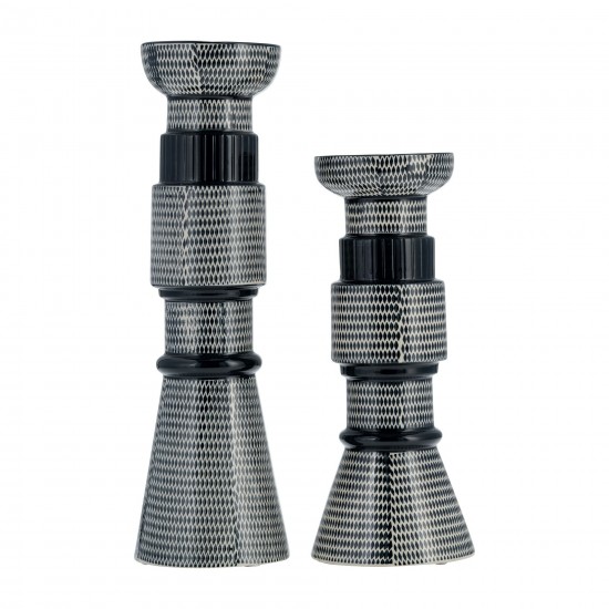 Cer,12"dotted Pillar Candle Holder,nvy Blue/cotton