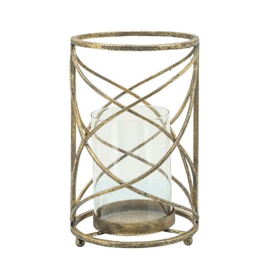 Metal 10" Hurricane Candle Holder, Gold