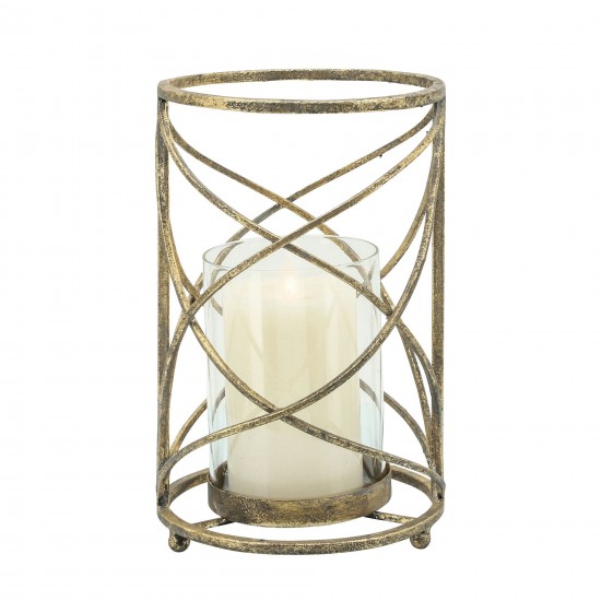 Metal 10" Hurricane Candle Holder, Gold