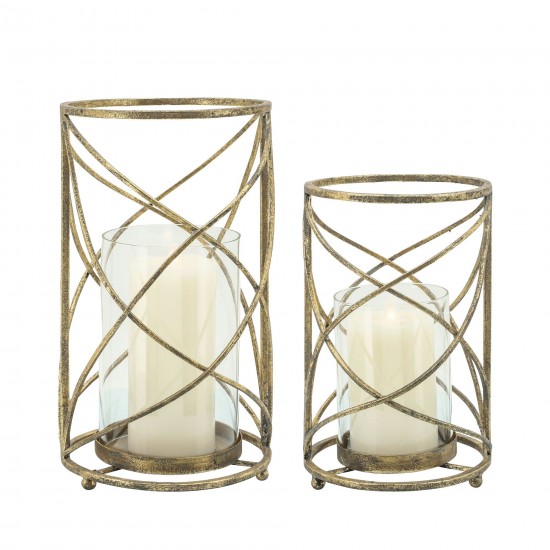 Metal 10" Hurricane Candle Holder, Gold