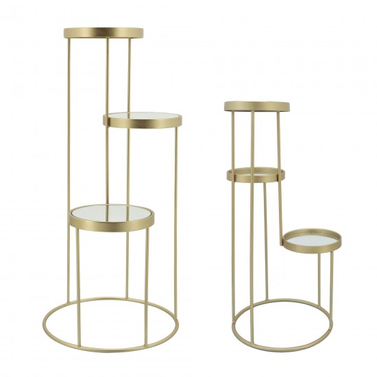 Metal, S/2 22/27"h 3-tiered Plant Stand, Gold