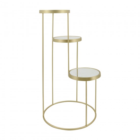 Metal, S/2 22/27"h 3-tiered Plant Stand, Gold