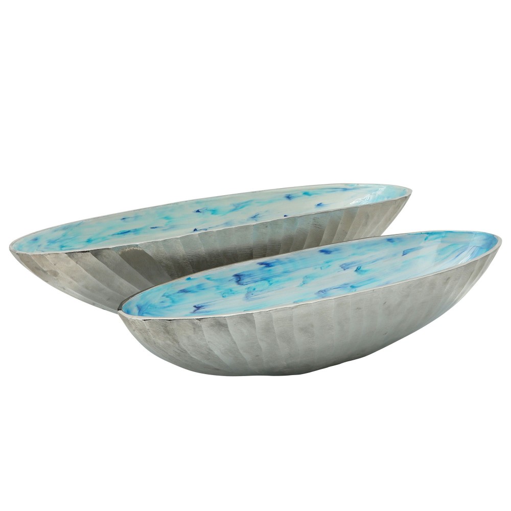 S/2 Aluminum 22/24" Oval Bowl, Skyblue