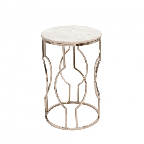 S/2 Metal/marble Round Tables, Silver