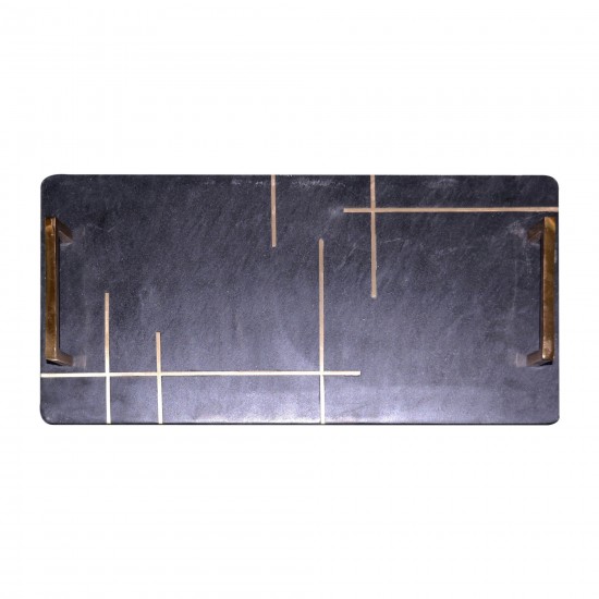 Marble,2"h,tray W/handles,black/gold