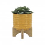 Cer, 5" Textured Planter W/ Stand, Mustard