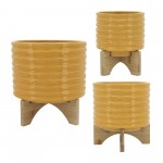 Cer, 5" Textured Planter W/ Stand, Mustard