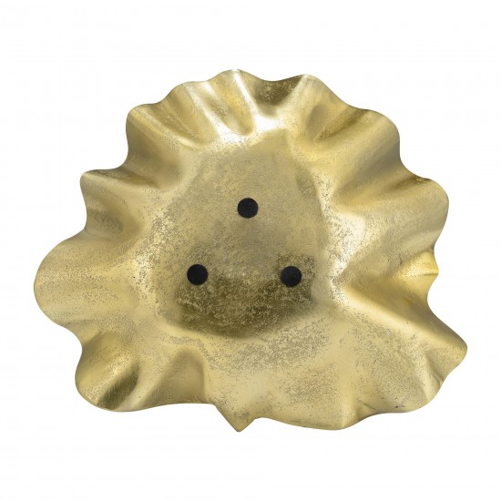 Metal, 13" Round Leaf Tray, Gold