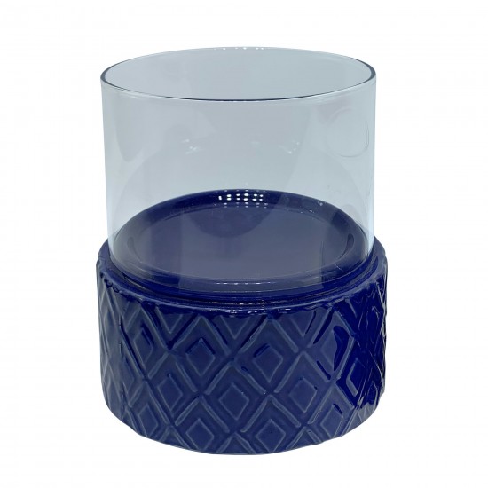 Cobalt Ceramic /glass 6" Pillar Holder, Diamond