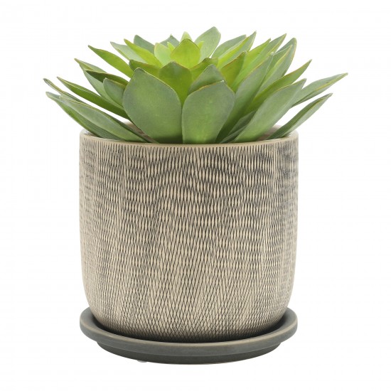 S/2 5/6" Mesh Planter W/ Saucer, Gray