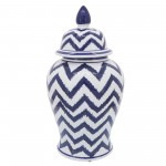 Cer, 18"h Chevron Temple Jar, Wht/blu