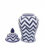 Cer, 18"h Chevron Temple Jar, Wht/blu