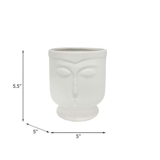 Ceramic 6" Face Vase W/base, White