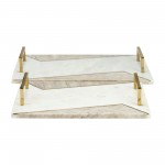 Marble, S/2 15/18"l 2-tone Trays W/ Handle, White