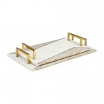 Marble, S/2 15/18"l 2-tone Trays W/ Handle, White