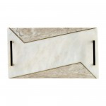 Marble, S/2 15/18"l 2-tone Trays W/ Handle, White