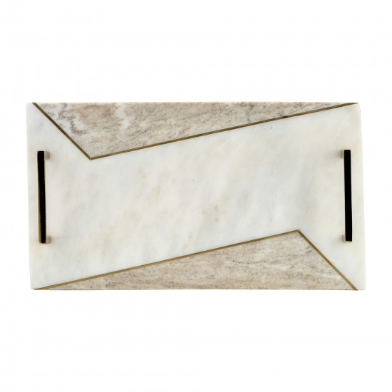 Marble, S/2 15/18"l 2-tone Trays W/ Handle, White