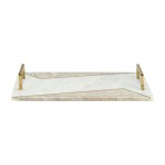 Marble, S/2 15/18"l 2-tone Trays W/ Handle, White