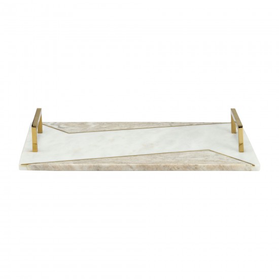 Marble, S/2 15/18"l 2-tone Trays W/ Handle, White