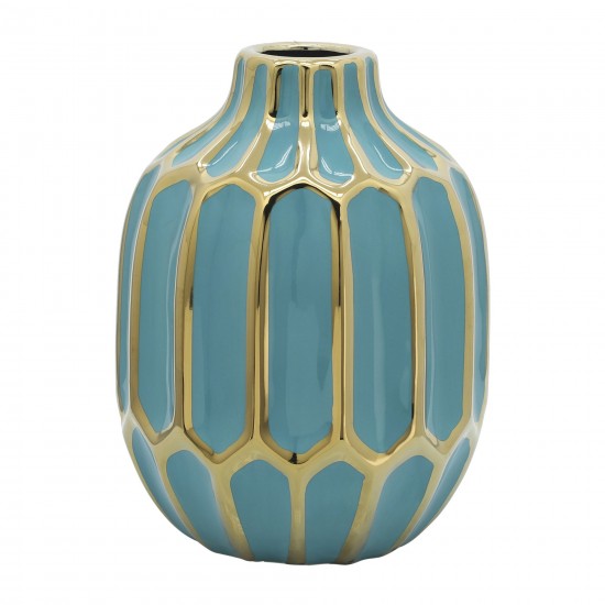 Turquoise/gold Ceramic Vase 8"