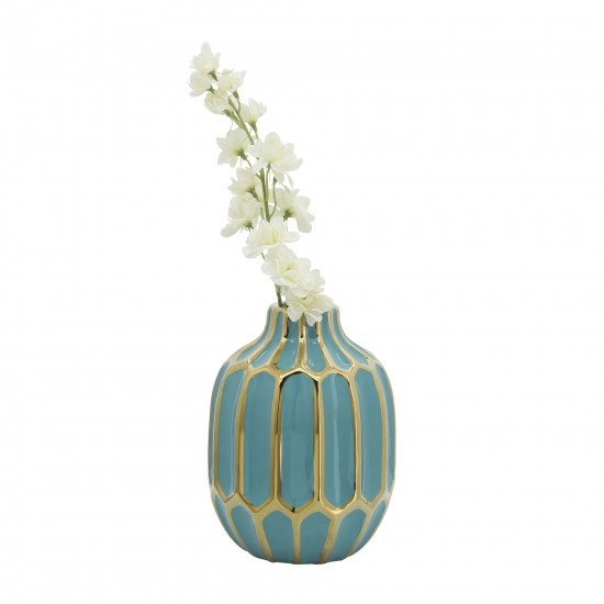 Turquoise/gold Ceramic Vase 8"