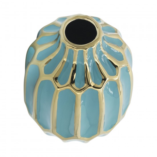 Turquoise/gold Ceramic Vase 8"